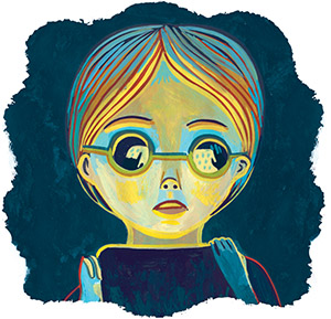 an illustration of a child's face lit by a tablet