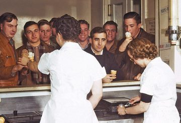 students ordering ice cream at the creamery