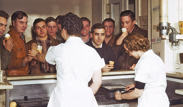 students ordering ice cream at the creamery