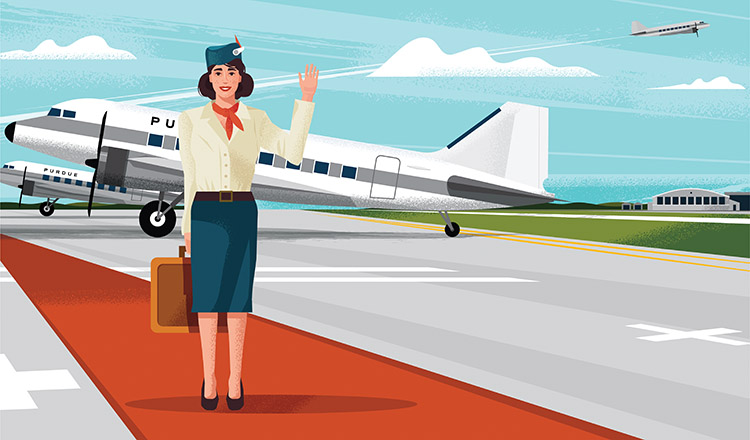 illustration of a flight attendant waving