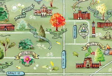 an illustrated map of plants on Purdue's campus